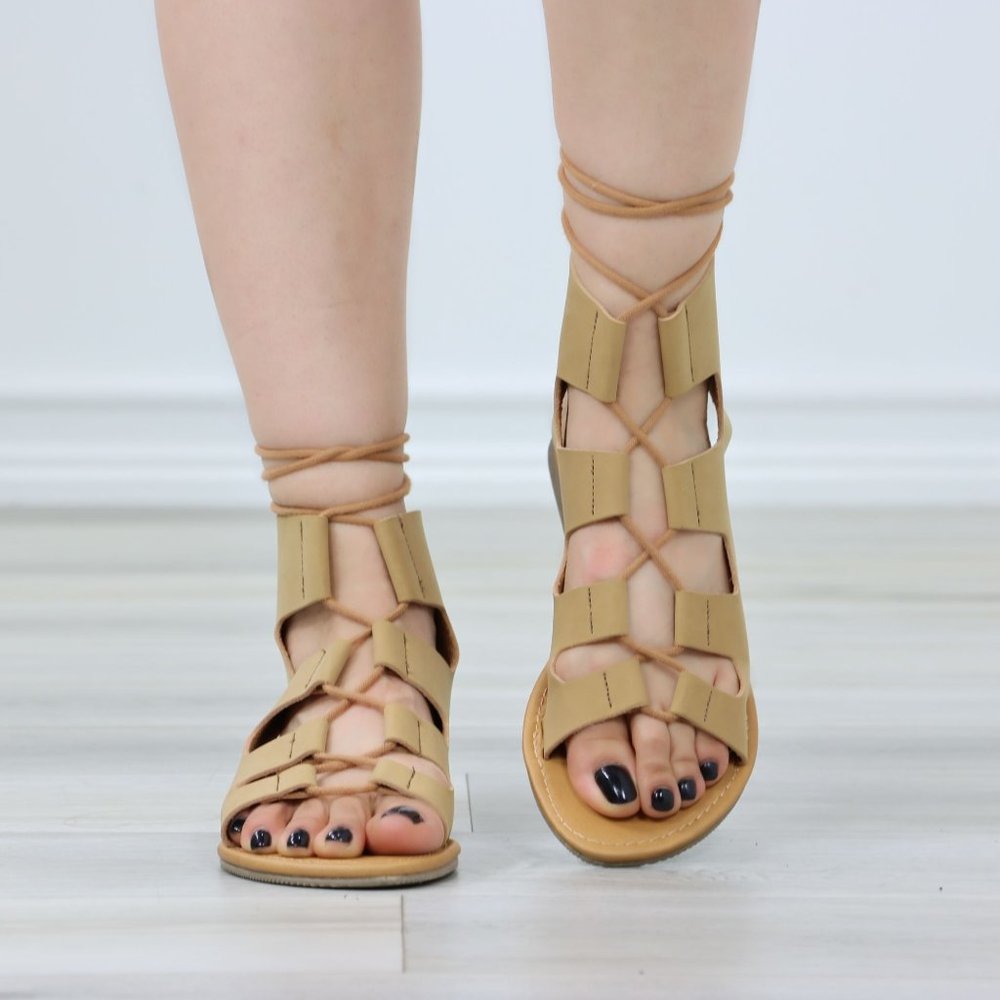 Gray Gladiator Laced-Up Bootie Style Flat Sandals - Picture 8 of 11